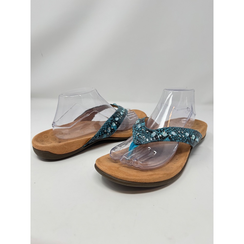 Vionic Lucia Teal Snakeskin Crystal Embellished Orthotic Flip Flop Sandals 11